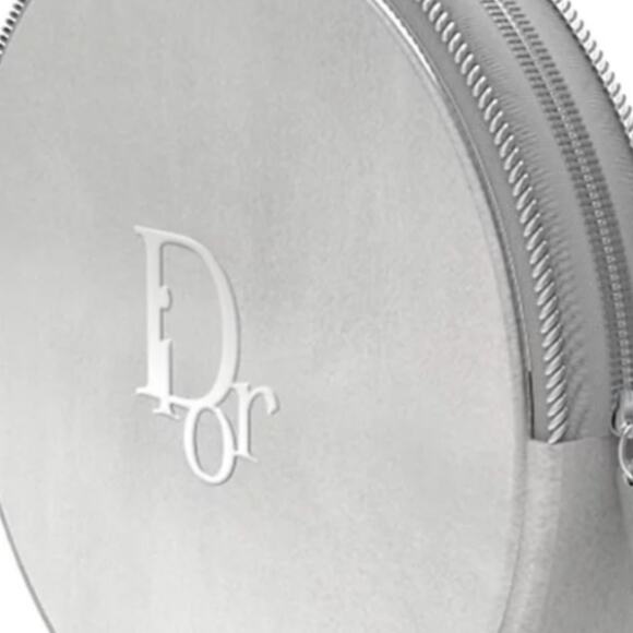 DIOR NEW Shiny Silver Round Small Vanity Cosmetic Travel Pouch - Picture 4 of 8